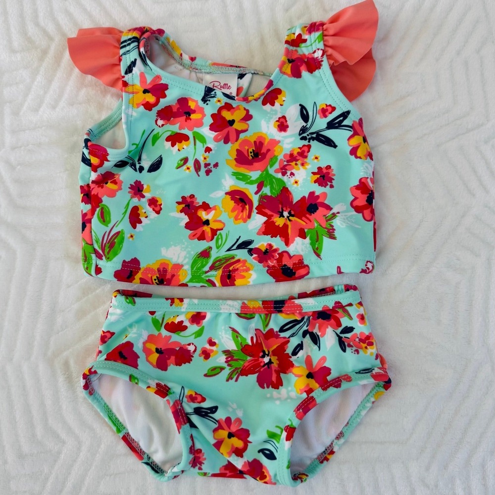 RuffleButts baby girl swimsuit floral tankini size 3-6 months NEW